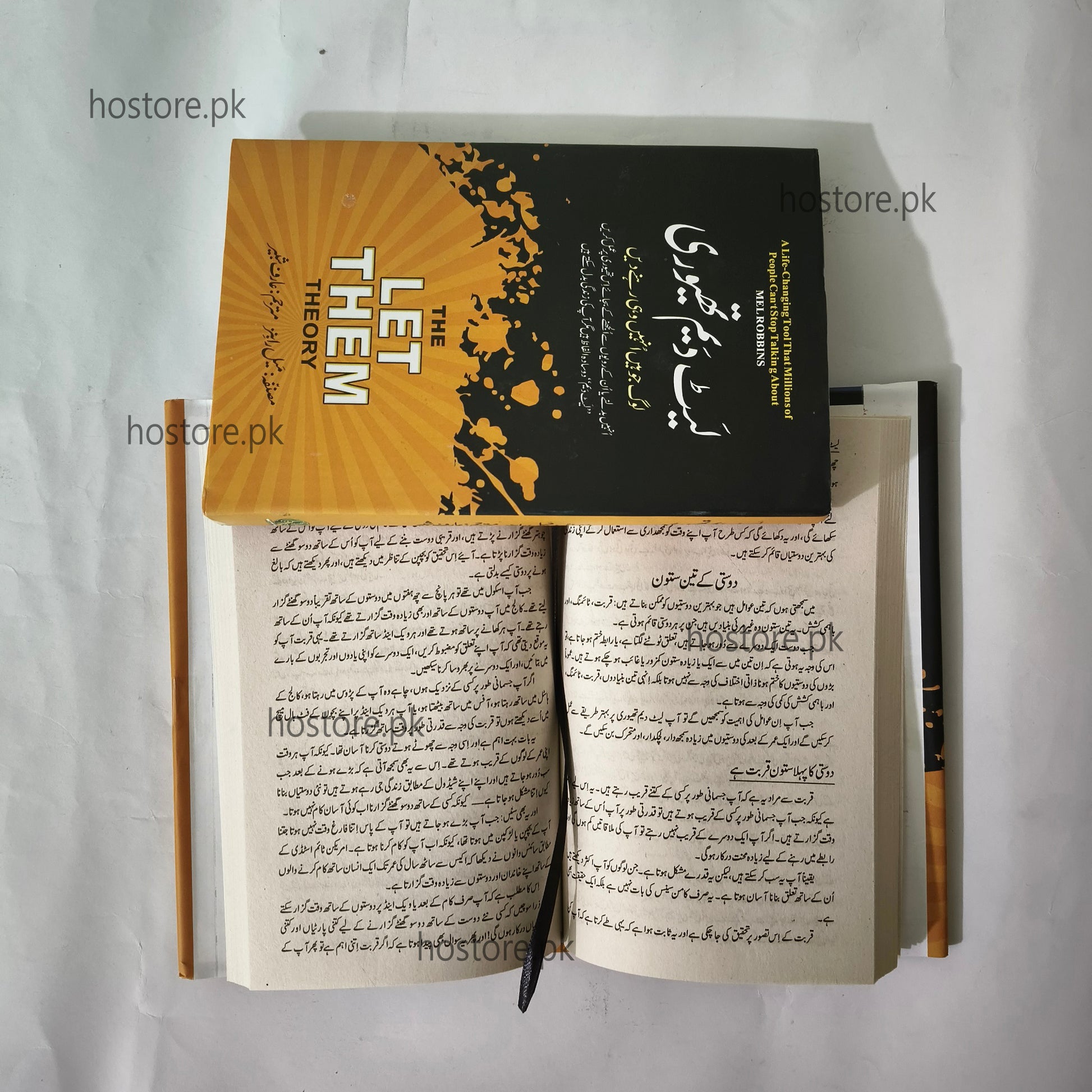 Open book with a black and yellow cover titled 'Let Them Theory' on a white background.